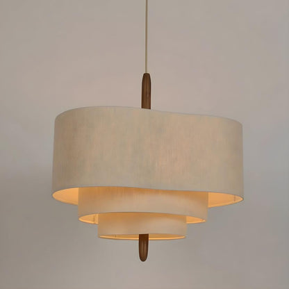Hanglamp Modern met Drielaagse Ronde Kap en Houten Detail