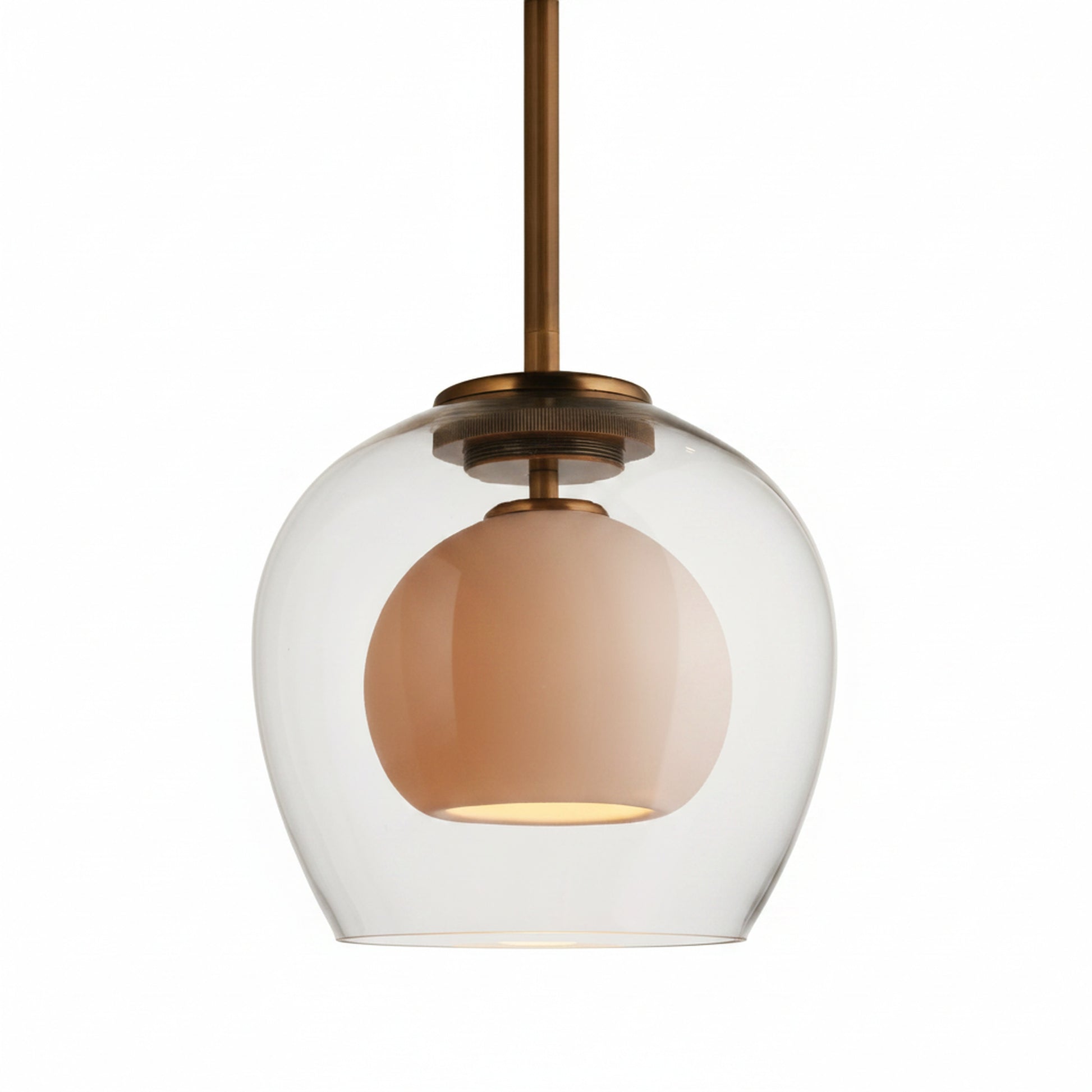 Hanglamp Modern met Dubbele Glazen Bol en Messing Ophanging