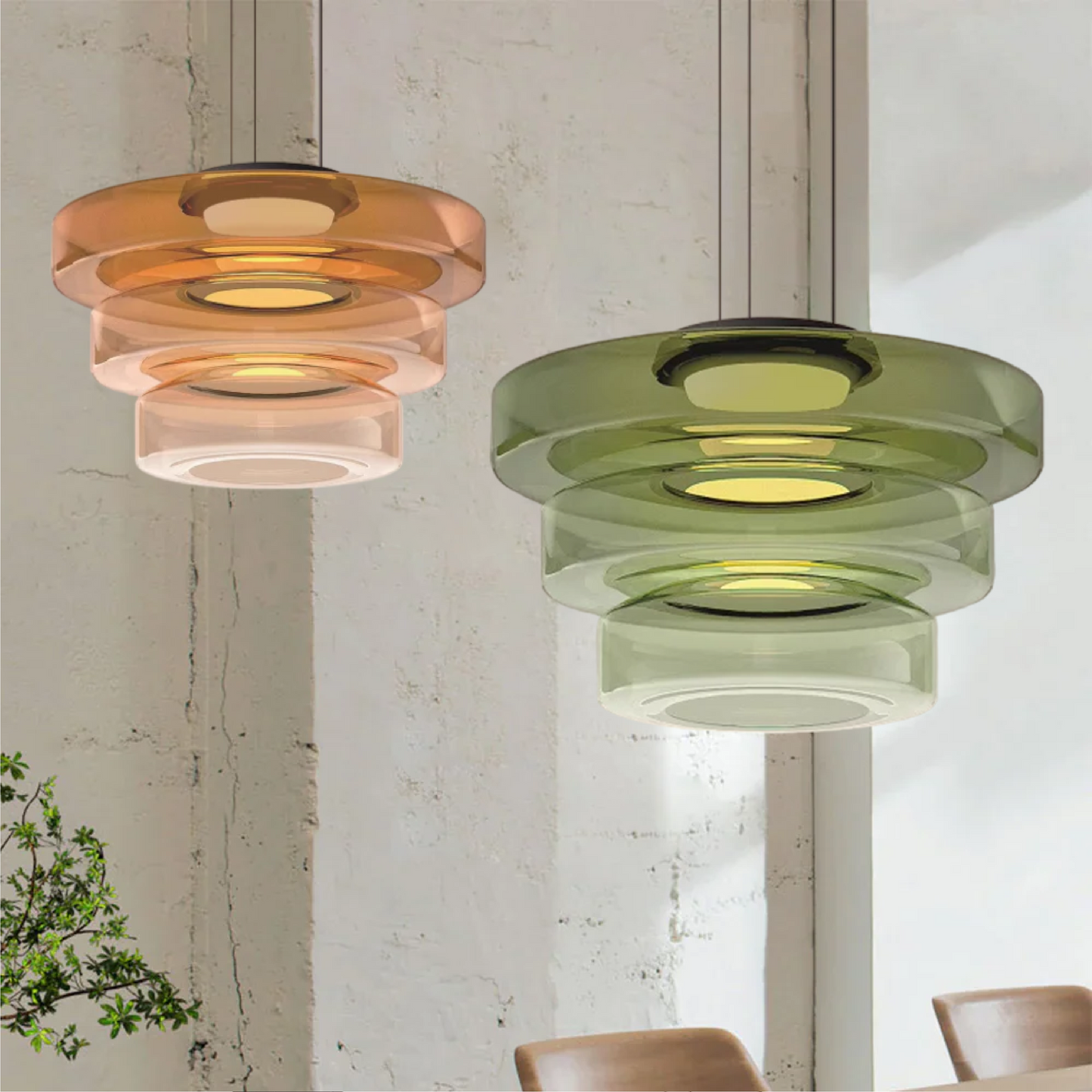 Hanglamp Modern met Gelaagde Glazen Kap en Verstelbare Hoogte