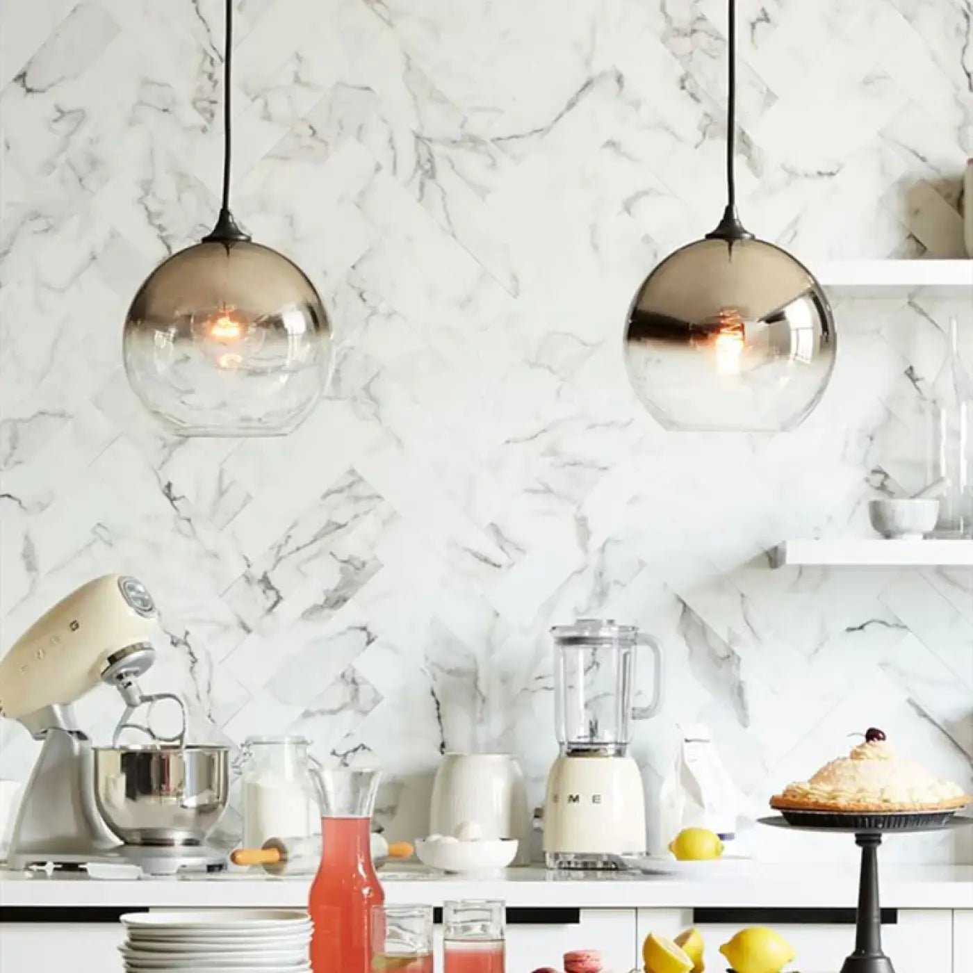 Hanglamp Modern met Glazen Bol en Spiegelend Verloop