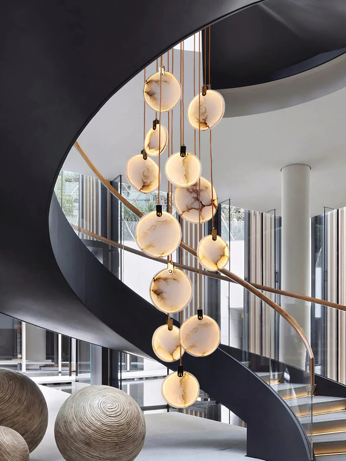 Hanglamp Modern met Ronde Marmeren Schijf en Geïntegreerd LED