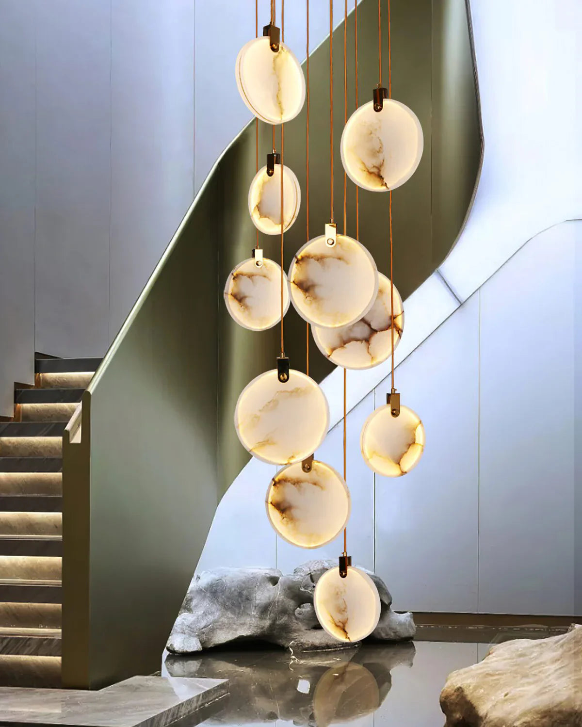 Hanglamp Modern met Ronde Marmeren Schijf en Geïntegreerd LED