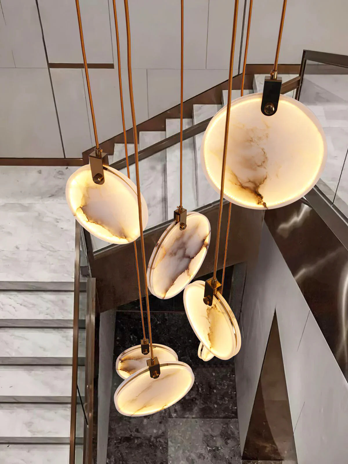 Hanglamp Modern met Ronde Marmeren Schijf en Geïntegreerd LED