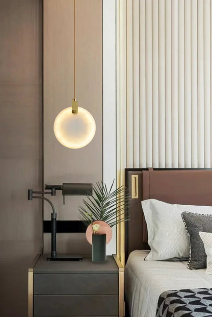 Hanglamp Modern met Ronde Marmeren Schijf en Geïntegreerd LED