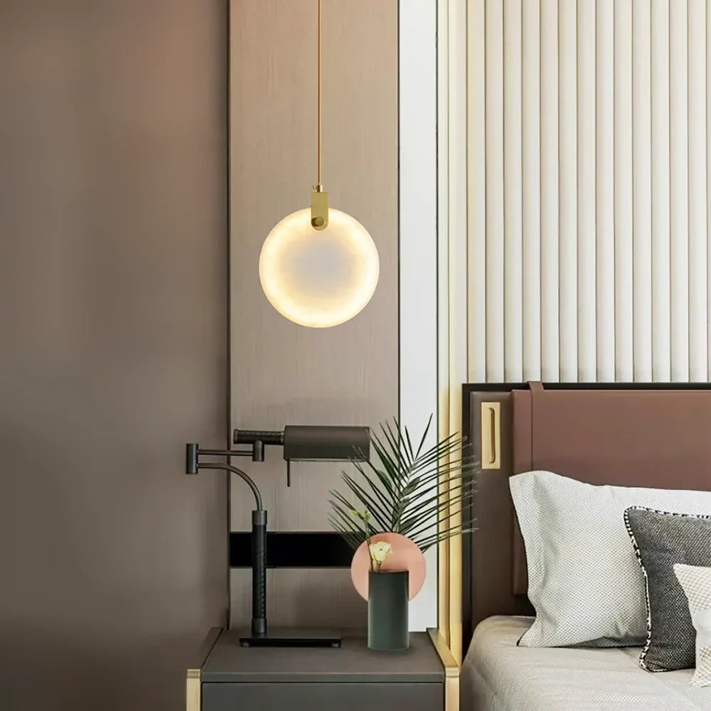 Hanglamp Modern met Ronde Marmeren Schijf en Geïntegreerd LED