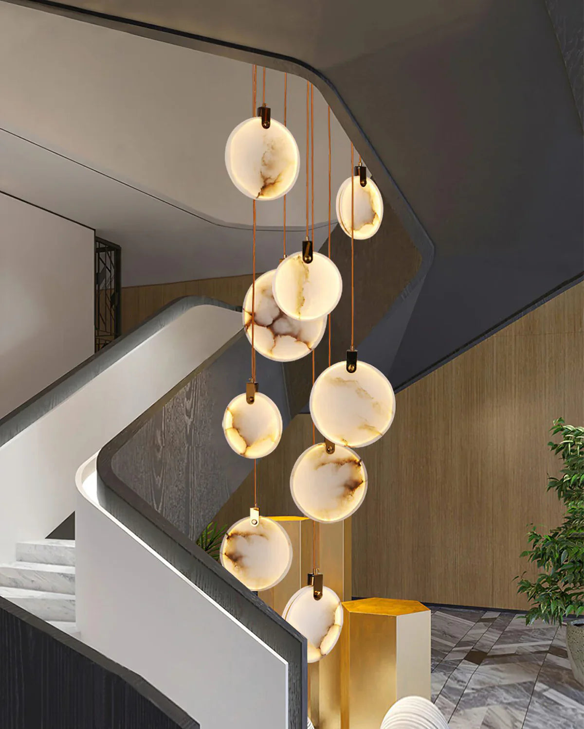 Hanglamp Modern met Ronde Marmeren Schijf en Geïntegreerd LED