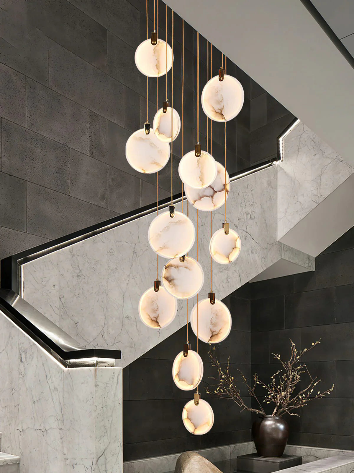 Hanglamp Modern met Ronde Marmeren Schijf en Geïntegreerd LED