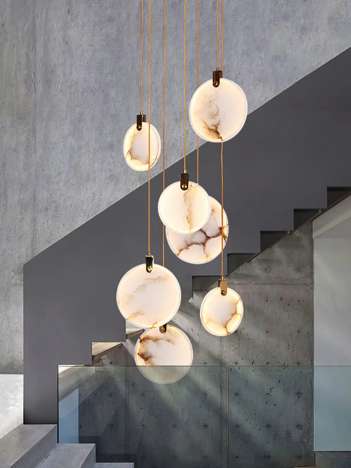 Hanglamp Modern met Ronde Marmeren Schijf en Geïntegreerd LED
