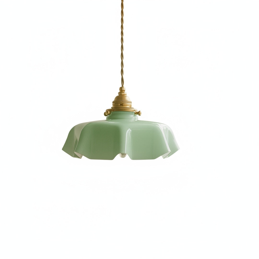 Hanglamp Retro met Bloemenrand en Messing Fitting