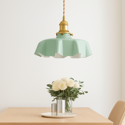 Hanglamp Retro met Bloemenrand en Messing Fitting