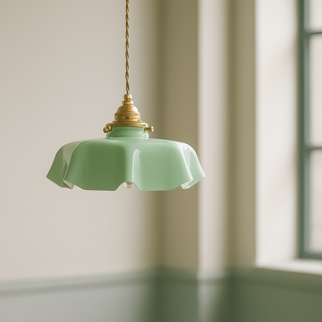 Hanglamp Retro met Bloemenrand en Messing Fitting