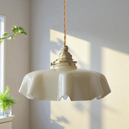 Hanglamp Retro met Bloemenrand en Messing Fitting