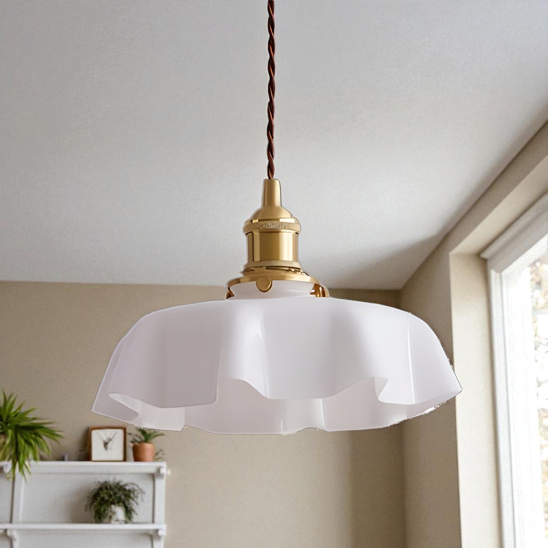 Hanglamp Retro met Bloemenrand en Messing Fitting