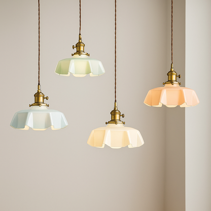 Hanglamp Retro met Bloemenrand en Messing Fitting