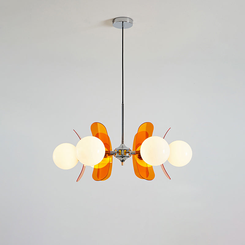 Hanglamp Retro met Bolvormige Glazen Kappen en Acryl Bloembladen