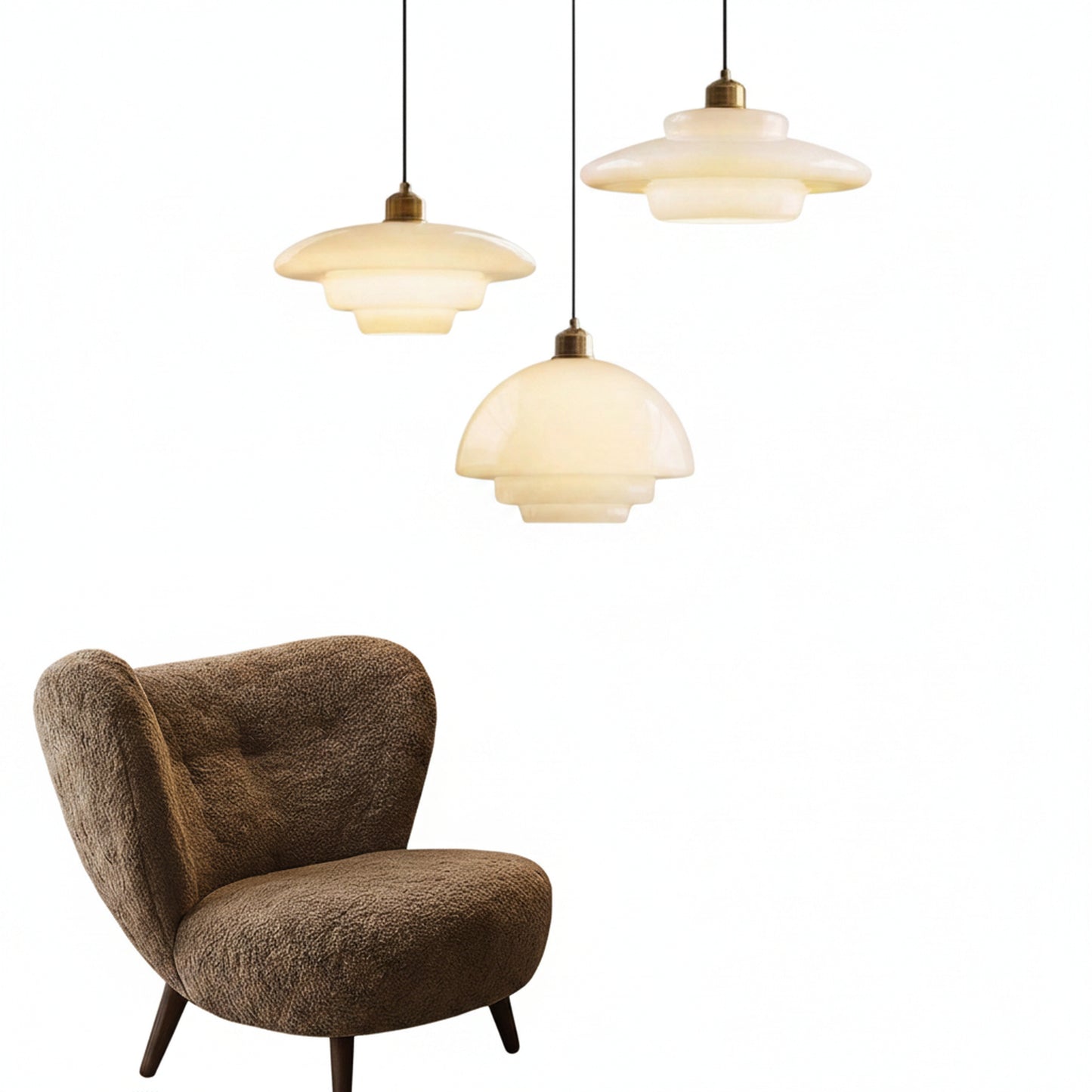 Hanglamp Retro met Gelaagde Glazen Kap en Messing Fitting