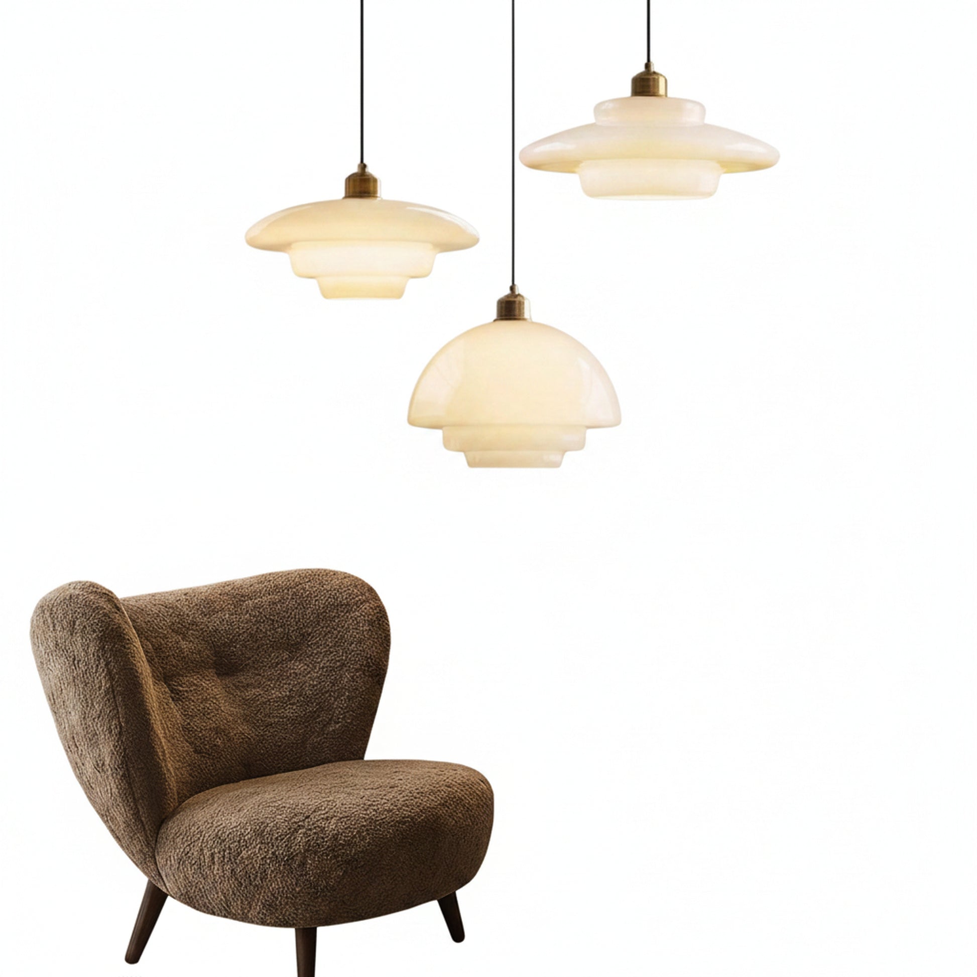 Hanglamp Retro met Gelaagde Glazen Kap en Messing Fitting