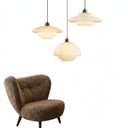 Hanglamp Retro met Gelaagde Glazen Kap en Messing Fitting
