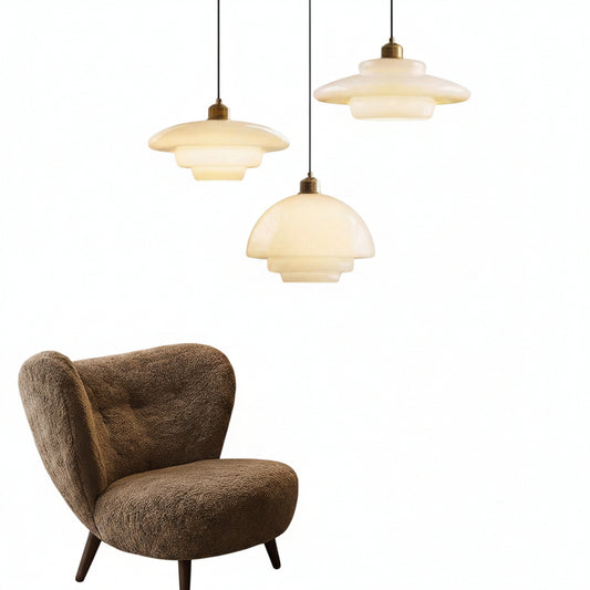 Hanglamp Retro met Gelaagde Glazen Kap en Messing Fitting