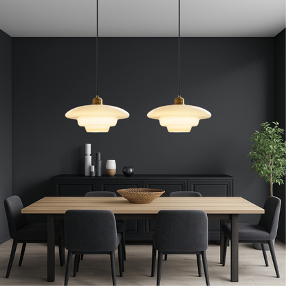 Hanglamp Retro met Gelaagde Glazen Kap en Messing Fitting