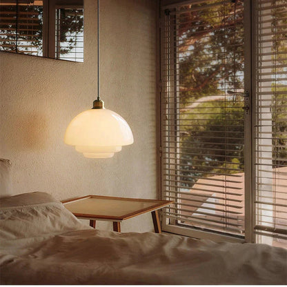 Hanglamp Retro met Gelaagde Glazen Kap en Messing Fitting