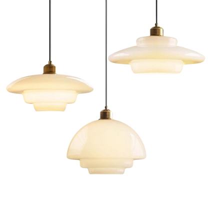 Hanglamp Retro met Gelaagde Glazen Kap en Messing Fitting