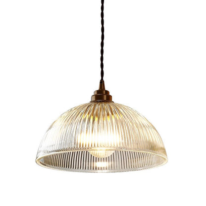 Hanglamp Retro met Geribbelde Glazen Koepelkap en Verstelbare Hoogte