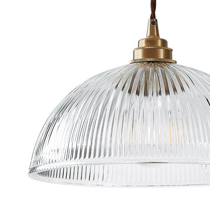 Hanglamp Retro met Geribbelde Glazen Koepelkap en Verstelbare Hoogte
