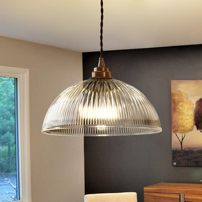 Hanglamp Retro met Geribbelde Glazen Koepelkap en Verstelbare Hoogte