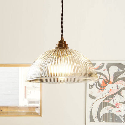 Hanglamp Retro met Geribbelde Glazen Koepelkap en Verstelbare Hoogte