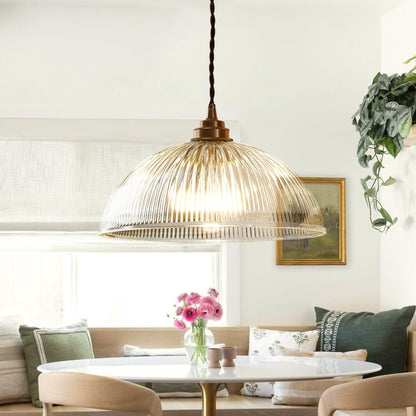 Hanglamp Retro met Geribbelde Glazen Koepelkap en Verstelbare Hoogte