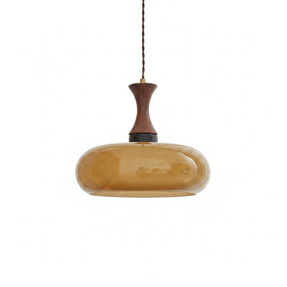 Hanglamp Retro met Glazen Kap en Houten Fitting