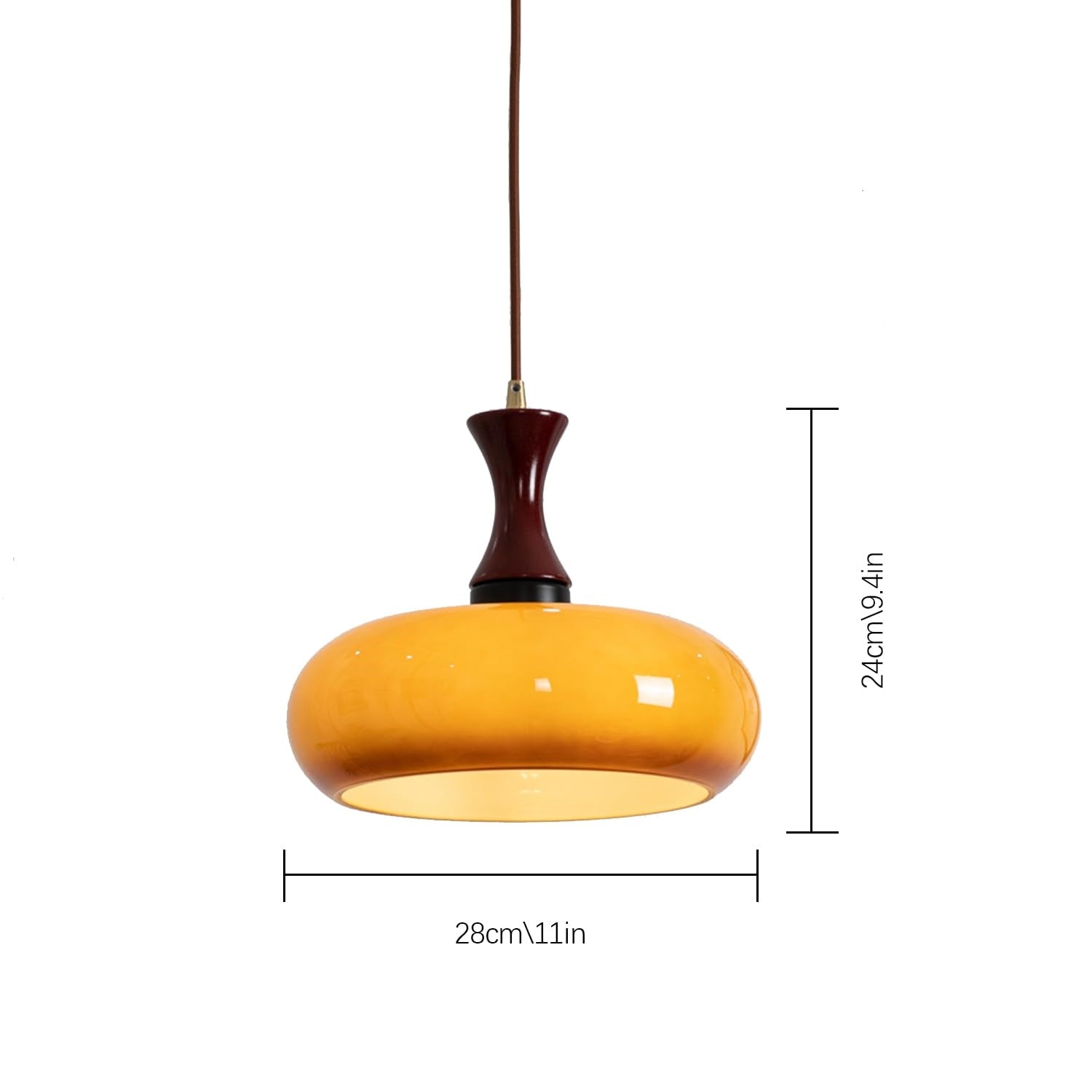 Hanglamp Retro met Glazen Kap en Houten Fitting