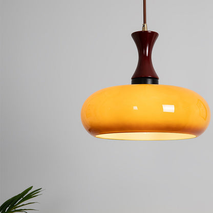 Hanglamp Retro met Glazen Kap en Houten Fitting