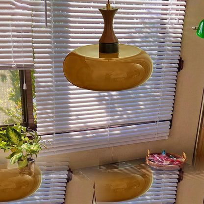 Hanglamp Retro met Glazen Kap en Houten Fitting