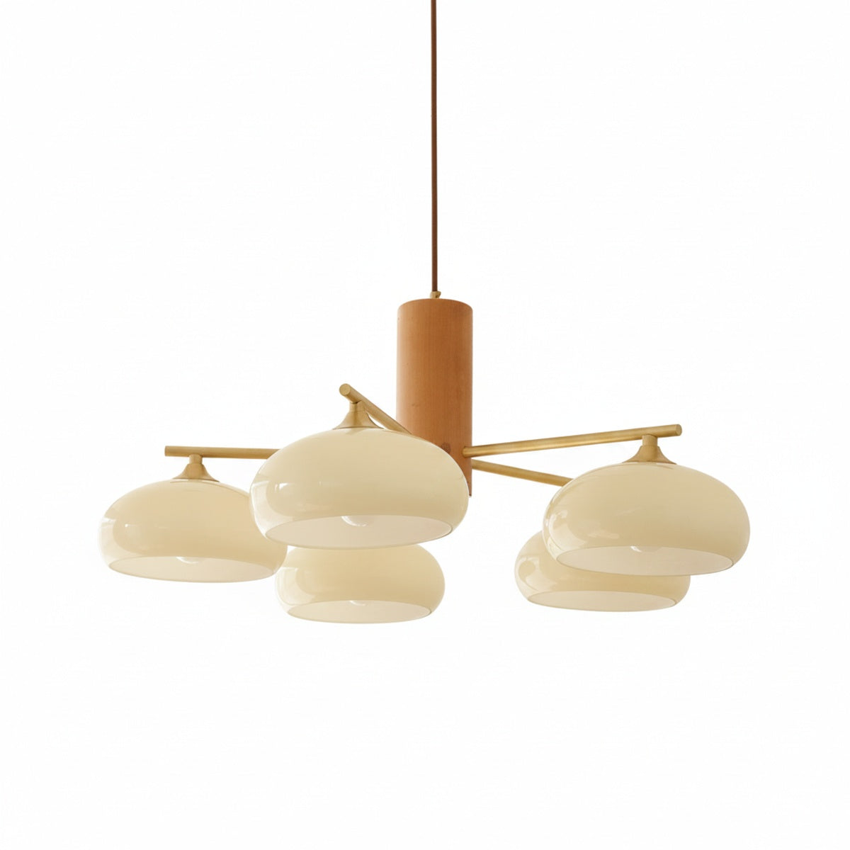 Hanglamp Retro met Glazen Kappen en Messing Armen voor Eetkamer