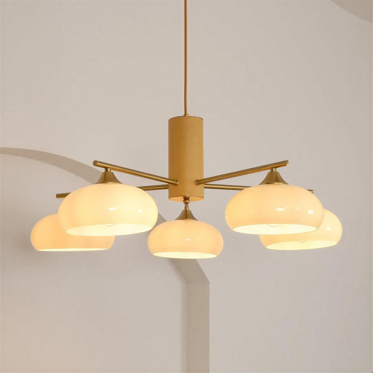 Hanglamp Retro met Glazen Kappen en Messing Armen voor Eetkamer