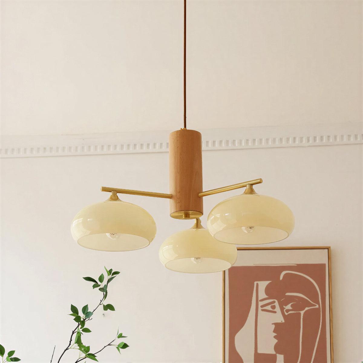 Hanglamp Retro met Glazen Kappen en Messing Armen voor Eetkamer