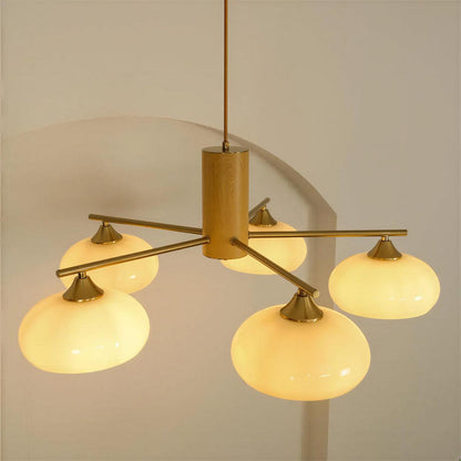 Hanglamp Retro met Glazen Kappen en Messing Armen voor Eetkamer