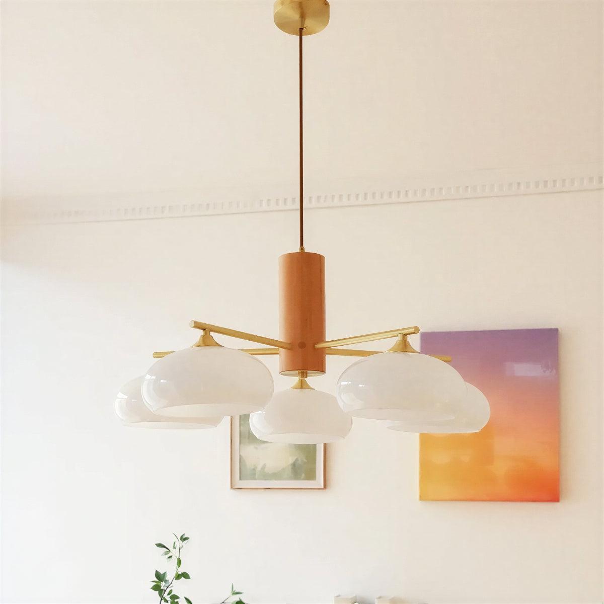 Hanglamp Retro met Glazen Kappen en Messing Armen voor Eetkamer