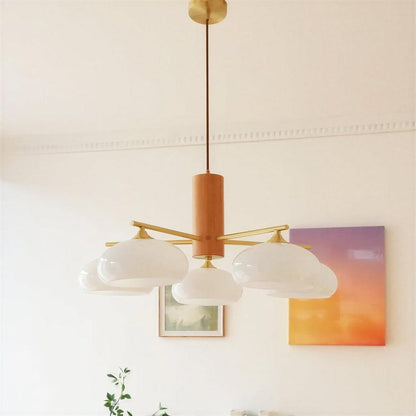 Hanglamp Retro met Glazen Kappen en Messing Armen voor Eetkamer
