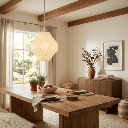 Hanglamp Scandinavisch met Geometrisch Draadframe en Zijden Kap