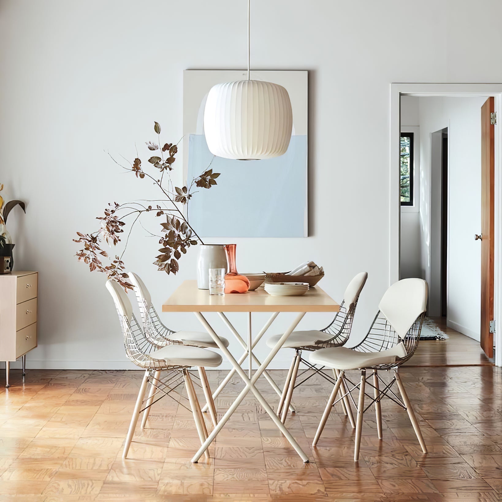 Hanglamp Scandinavisch met Geometrisch Draadframe en Zijden Kap