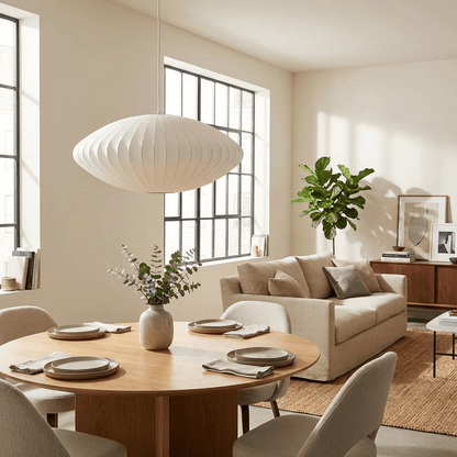 Hanglamp Scandinavisch met Geometrisch Draadframe en Zijden Kap