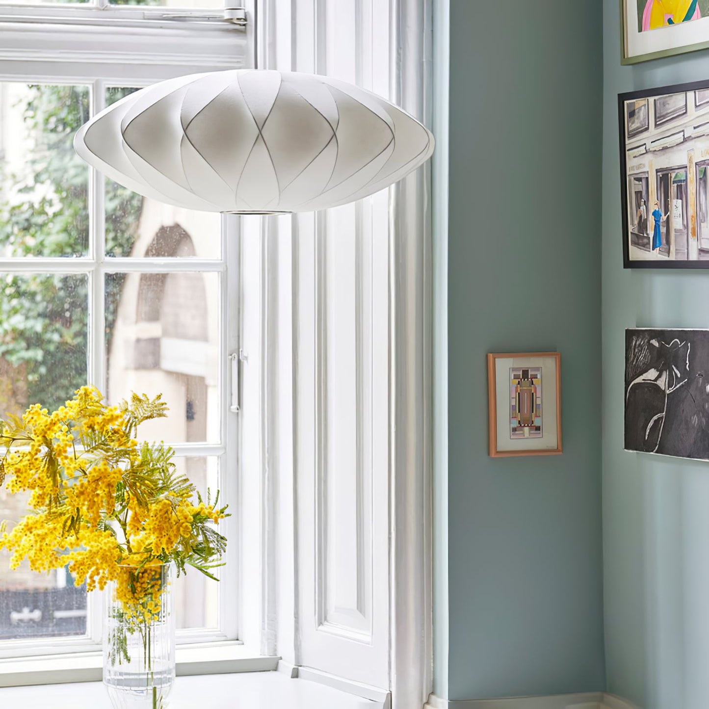 Hanglamp Scandinavisch met Geometrisch Draadframe en Zijden Kap