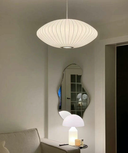 Hanglamp Scandinavisch met Geometrisch Draadframe en Zijden Kap