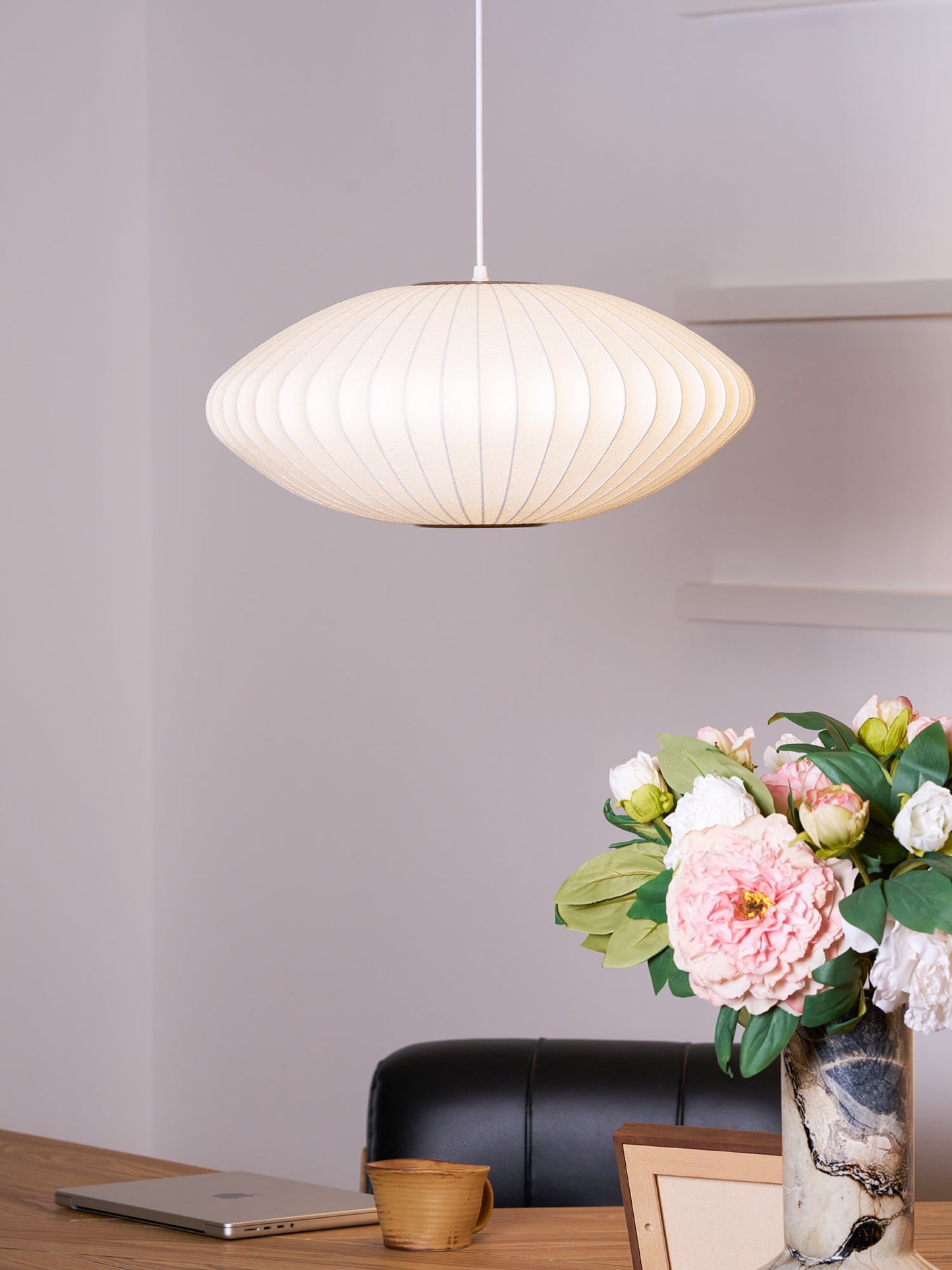 Hanglamp Scandinavisch met Geometrisch Draadframe en Zijden Kap