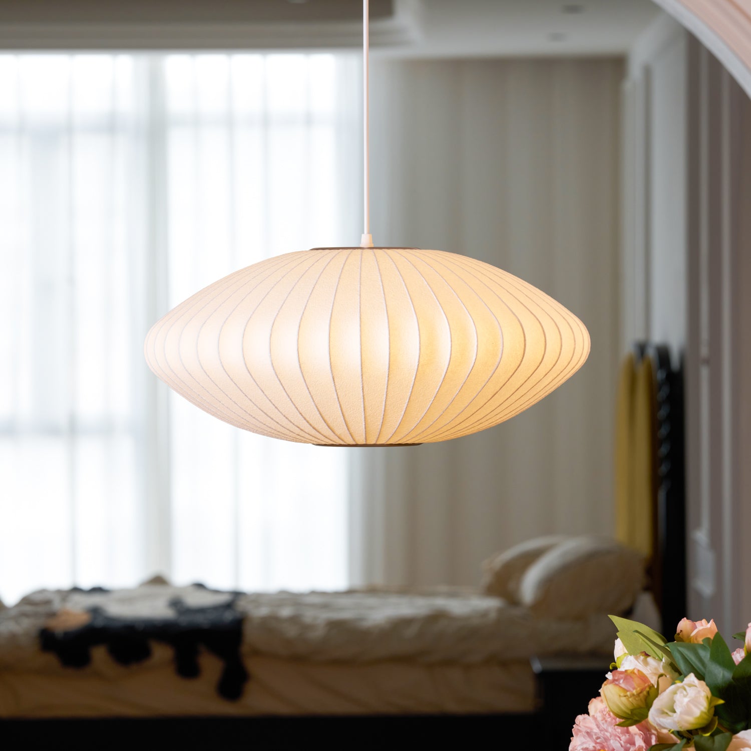 Hanglamp Scandinavisch met Geometrisch Draadframe en Zijden Kap