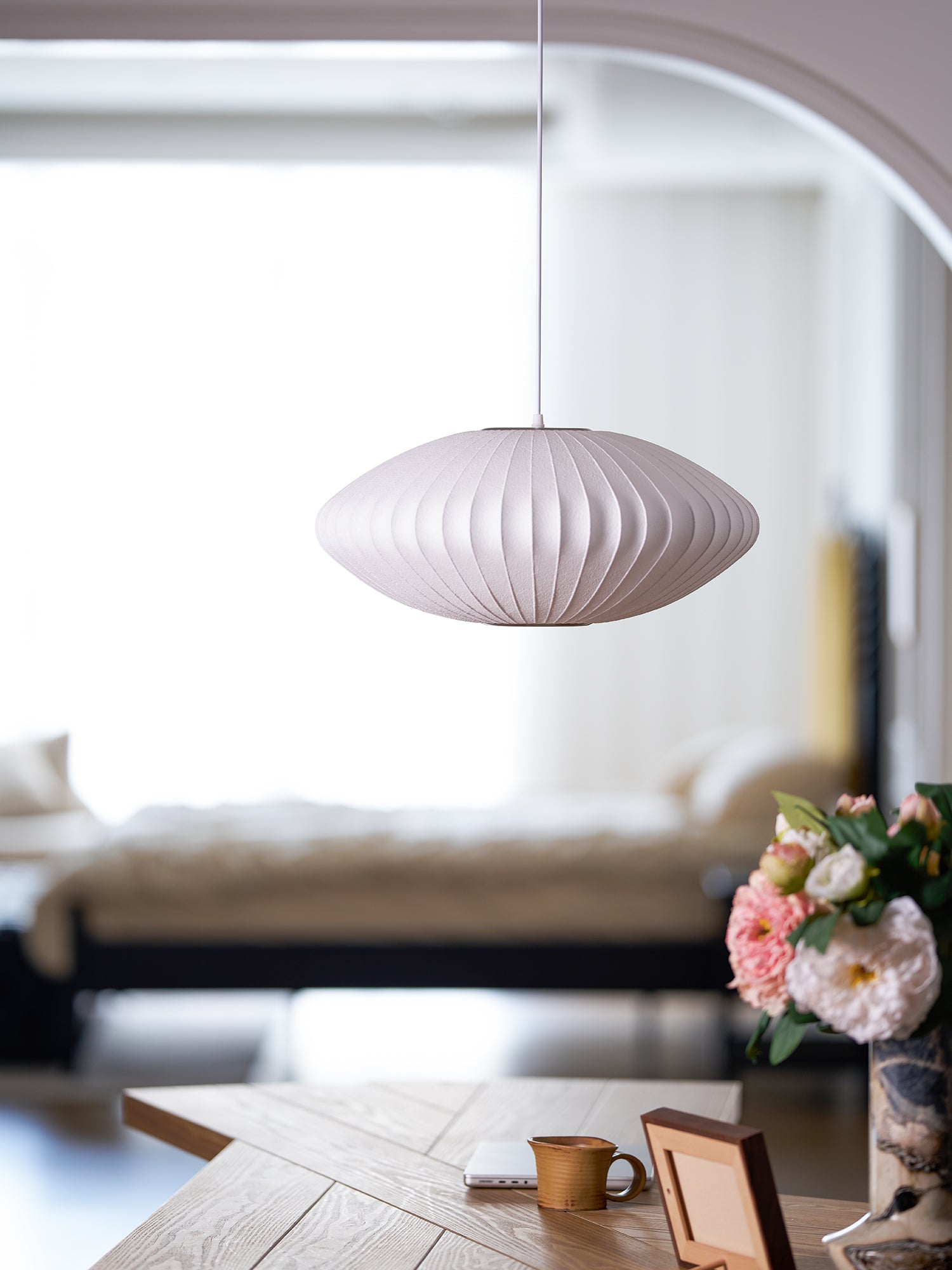 Hanglamp Scandinavisch met Geometrisch Draadframe en Zijden Kap
