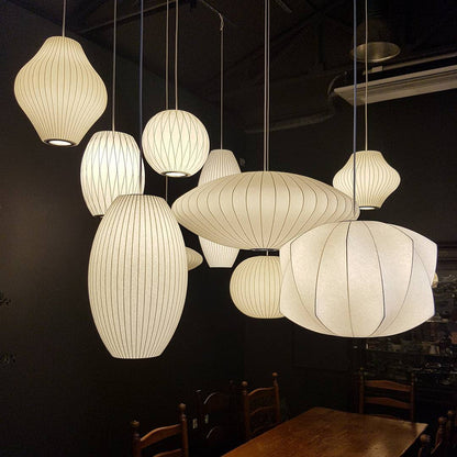 Hanglamp Scandinavisch met Geometrisch Draadframe en Zijden Kap